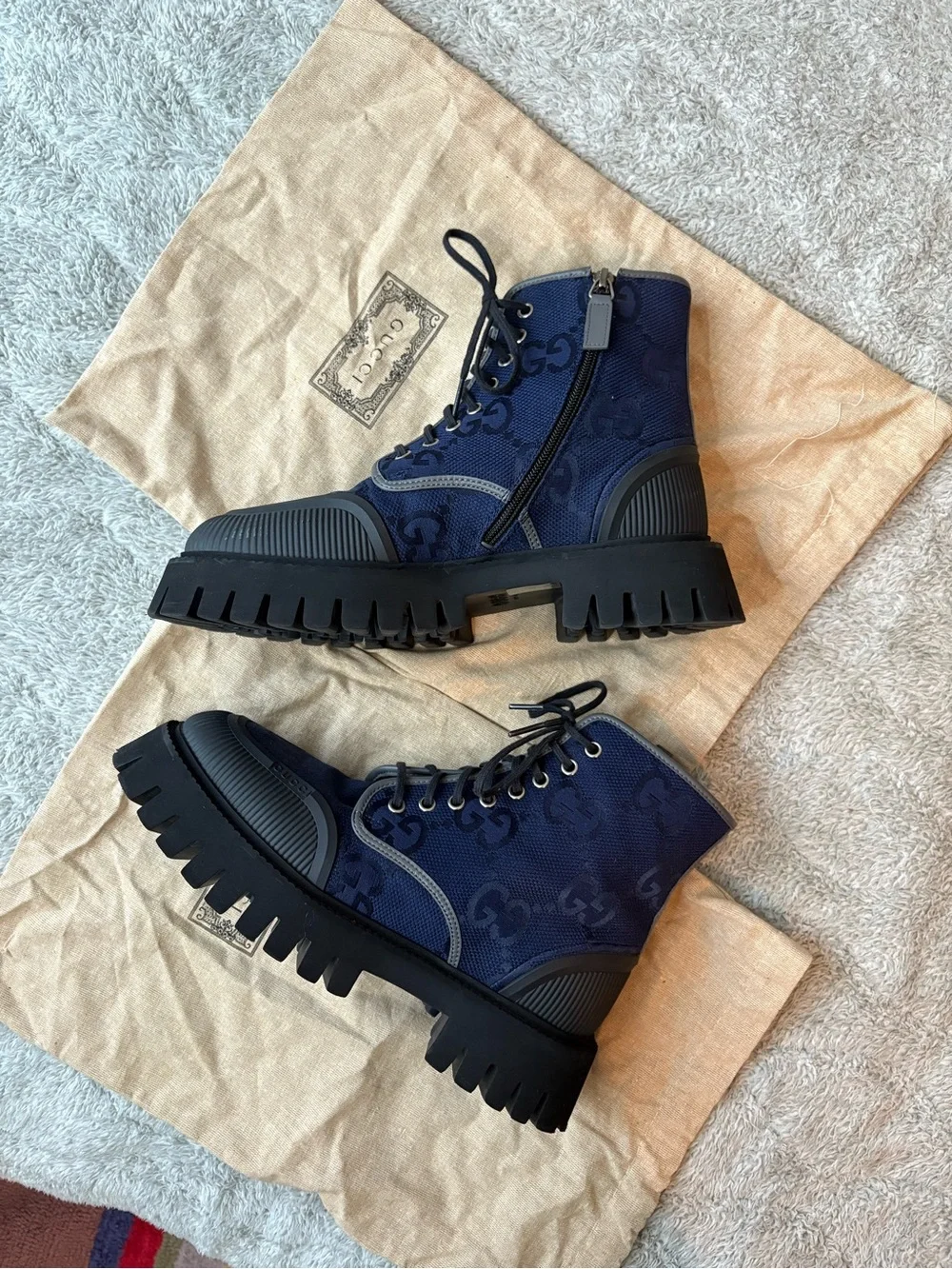 Gucci Monogram Print Canvas Combat Boots